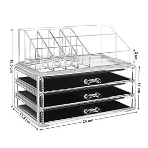 Organizator cosmetice machiaj, Songmics, Transparent, 23.8x15.3x18.8 cm - Img 6
