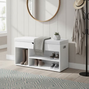 Pantofar tip banca cu depozitare Vasagle Alb 80x30.3x44 cm - Img 5