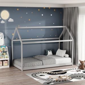 Pat pentru copii Nino Montessori, Pako World, Gri, 90x190 cm - Img 2