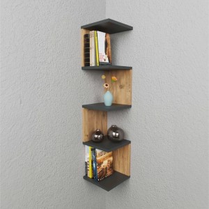 Raft de colt Suspendat Zigzag Stejar Antracit 25x25x109 cm - Img 4