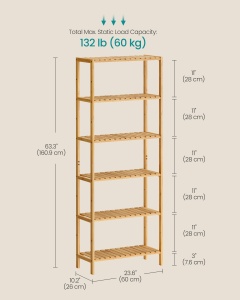Raft depozitare Songmics, Bambou, Bej, 60x30x161 cm - Img 5