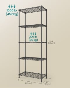 Raft depozitare Songmics, Dalten, Negru, 60x30x161 cm - Img 6