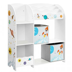 Raft organizare jucarii copii, Songmics, Alb-Gri, 93.0x30.0x100.0 cm - Img 2