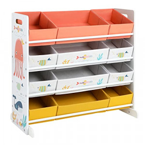 Raft organizare jucarii copii, Songmics, Alb-Portocaliu, 83.0x38.0x78.0 cm - Img 2