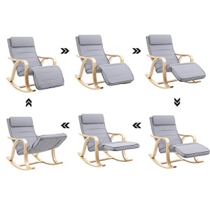 Scaun balansoar, Songmics, Gri, 116x67x88 cm - Img 6