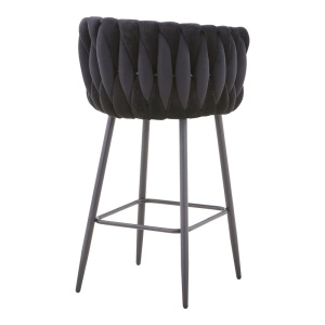 Scaun bar Vivian catifea neagra picior metal negru 57x50x100 cm - Img 2
