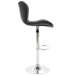 Scaun de bar Coozy reglabil pe inaltime stil capitonat din metal cromat cu PVC negru - Img 4