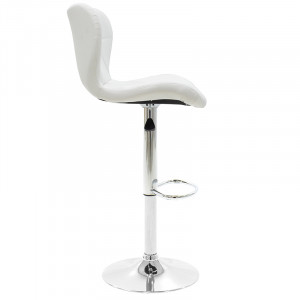Scaun de bar Coozy reglabil pe inaltime stil capitonat metal cromat cu PVC in alb - Img 4