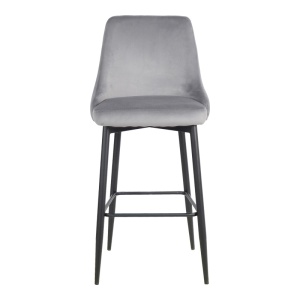 Scaun de bar Zedna, Pako World, Catifea Gri, Picioare negre, 52x57x111 cm - Img 4