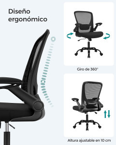 Scaun de birou, Songmics, Negru, 66x60x(99-107) cm - Img 3