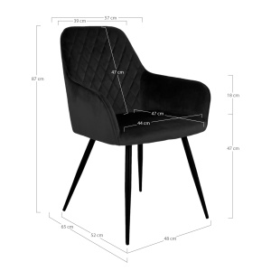Scaun dining Harbo, Negru, 65x57x87 cm, Catifea - Img 3