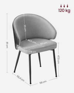 Scaun dinings, Vasagle, Gri deschis, 64x59x83.5 cm - Img 3