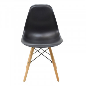 Scaun Julita plastic negru - picior culoare lemn natural 46x50x82cm - Img 4