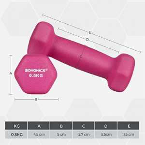 Set 2 gantere 2 x 0.5 kg, Songmics, Roz, 11.5x5x4.5 cm - Img 5