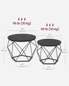 Set 2 masute de cafea Vasagle Gri inchis 60x60x45 cm - Img 3