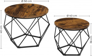 Set 2 mese de cafea, Vasagle, Maro-Negru, 50x50x40 cm - Img 4