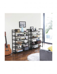 Set 2 organizatoare de pantofi stivuibile, Songmics, 48-60 perechi, Negru92 x 30 x 223 cm - Img 4