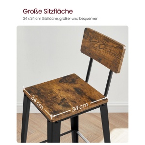 Set 2 scaune de bar, Vasagle, Maro-Negru, 102.2×45.4×45.4 cm - Img 5