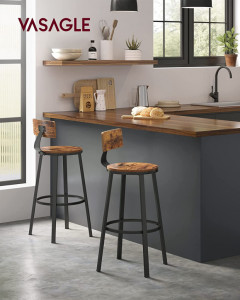 Set 2 Scaune pentru Bar cu spatar, Vasagle, 54 x 54 x 99 cm, Maro Rustic - Img 3