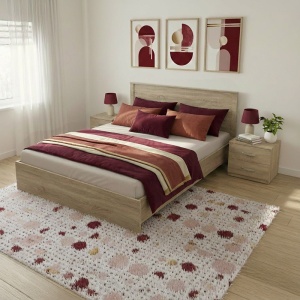 Set 3 buc. dormitor cadru pat si noptiere, Athos, Stejar, 170x206.5x96 cm