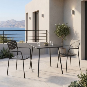 Set 3 bucati masa si scaune gradina, Deraby, Negru, 70x70x73 cm