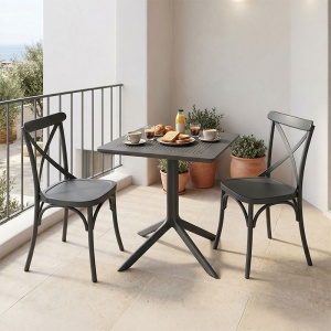 Set 3 bucati masa si scaune gradina, Groovy Crossie, Antracit, 60x60x76 cm