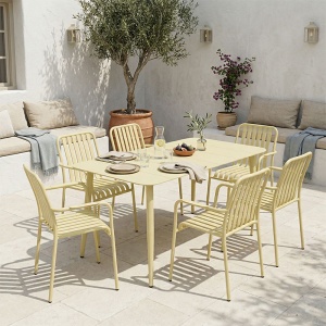 Set 7 masa si scaune gradina, Heven Vista, Champagne, 70x120x72 cm