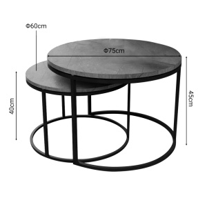 Set de 2 masute de cafea Solme marmura gri melamina metal negru 60x60x45 cm - Img 3