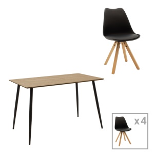 Set de 5 buc masa si scaune Cuba-Caron MDF si plastic PP in nuanta negru-natural 120x70x76 cm - Img 1