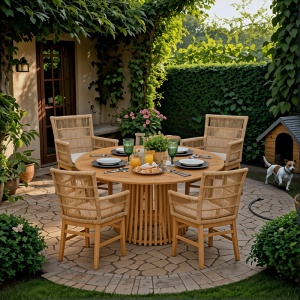 Set dining Kenda, Pako World, 5 piese, Bej-Natural, 120x120x75 cm - Img 2