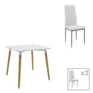 Set dining Natali-Parker, Pako World, 3 piese, MDF, Alb-natural, 80x80x76 cm