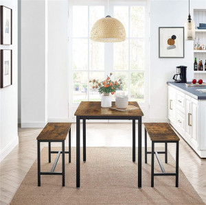 Set masa de dining si 2 banci Vasagle, Maro rustic, 110x70x75 cm - Img 6