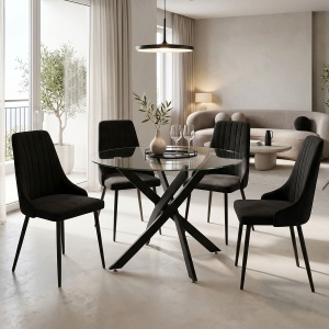 Set masa si scaune dining, 5 buc, Azori Antoro, Pako, Negru 100x100x75 cm