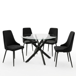 Set masa si scaune dining, 5 buc, Azori Antoro, Pako, Negru 100x100x75 cm - Img 2