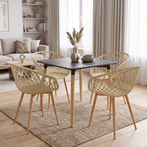 Set masa si scaune dining, 5 buc, Ezra Natali, Natural, 80x80x76 cm