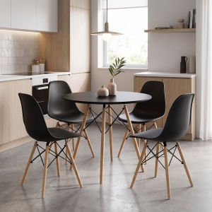 Set masa si scaune dining, 5 buc, Julita, Natural, 80x80x73 cm