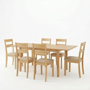 Set masa si scaune dining extensibil, 7 buc, Dallan Country, Pako, Natural 150x80x74 cm - Img 2