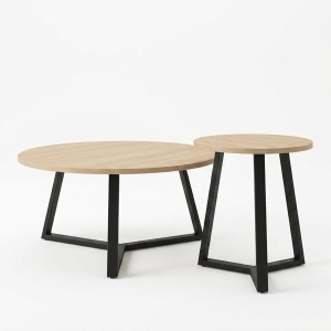 Set masute de cafea, 2 buc, Berton, Natural, 80x80x40 cm - Img 2