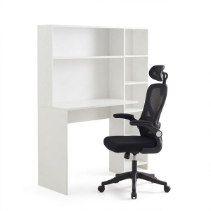 Set mobilier studenti birou cu biblioteca si scaun birou, 2 buc, Clary, Alb, 113.2x40x141.8 cm - Img 2
