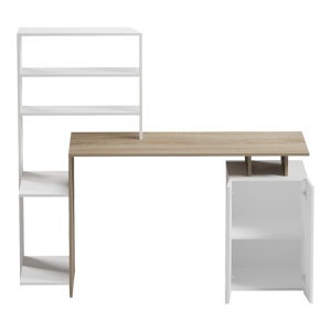 Set mobilier studenti birou cu biblioteca si scaun birou, 2 buc, Wisom, Sonoma, 146.3x55x128.8 cm - Img 4