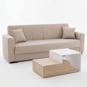 Set mobilier studenti canapea si masuta de cafea, 2 buc, Haze, Gri deschis, 210x84x83 cm - Img 2