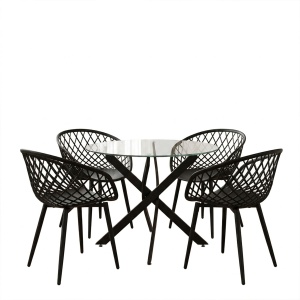 Set mobilier sufragerie 5 piese Ezra, Negru, 80x80x75 cm - Img 2