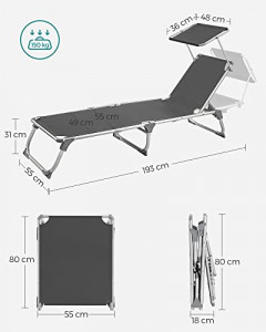 Sezlong, Songmics, Gri, 55x193x31 cm - Img 3