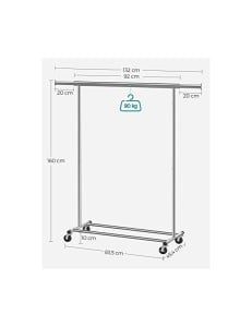 Suport pentru haine cu roti, Songmics, 90 kg, HSR13S, Silver - Img 6