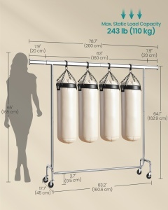 Suport pentru haine reglabil cu roti Songmics Argintiu 200x45x163 cm - Img 6