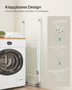 Suport uscator de rufe, Bunji, Songmics, Alb, 182x50x102.5 cm - Img 3