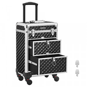 Troler cosmetice, Songmics, Negru, 34x25x57 cm - Img 2