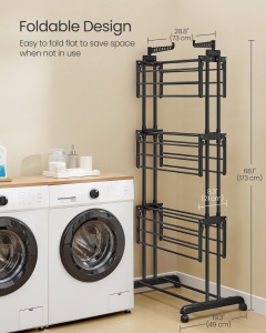 Uscator vertical de rufe pe 4 nivele, Paco, Negru, 125.5x64x169.5cm - Img 7