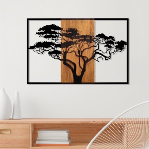 Accesoriu decorativ de perete din lemn si metal cu rama Acacia Tree Nuc 90x58 cm - Img 2