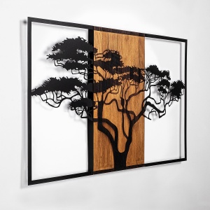 Accesoriu decorativ de perete din lemn si metal cu rama Acacia Tree Nuc 90x58 cm - Img 6